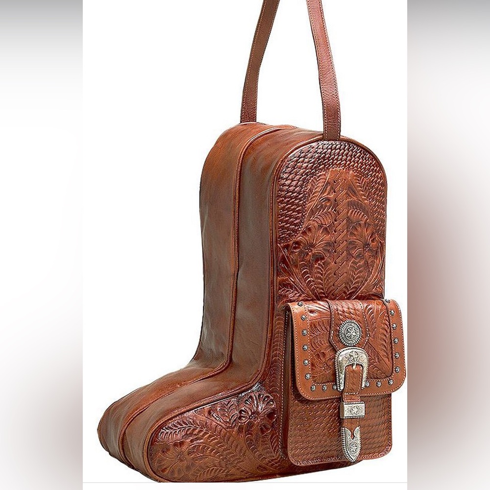 American West Leather Boot Case-Hand tooled